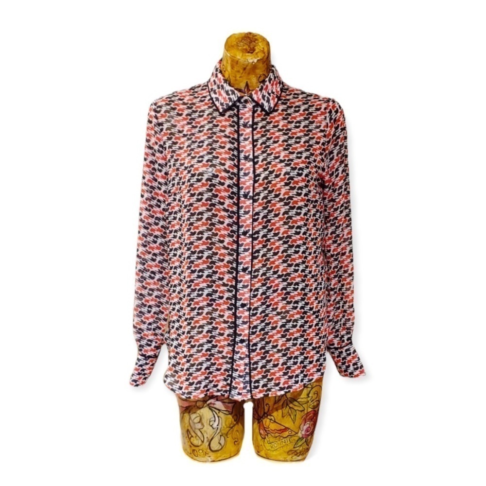 Pleione Anthropology top blouse SMALL long sleeve bird print